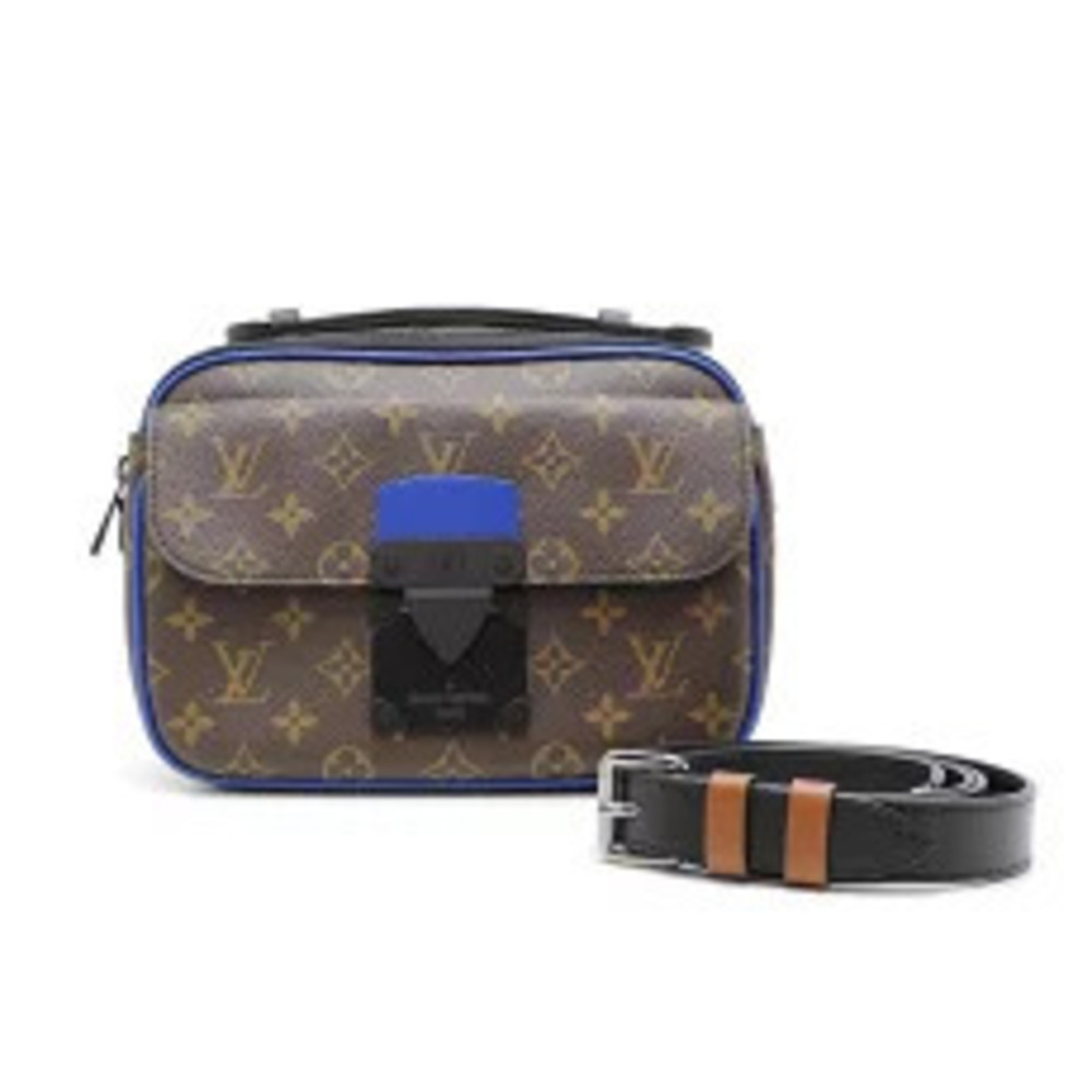 Louis Vuitton Lock Messenger Bag Strap Monogram Macassar Brown Blue